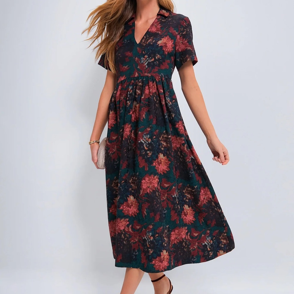 Tuckernuck Persimmon floral jacquard Adelaide dress